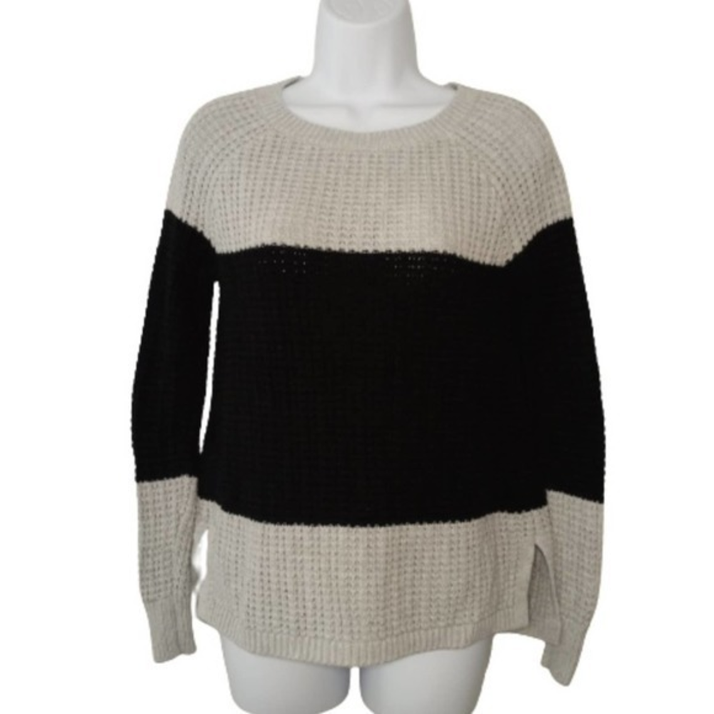 New York Laundry Cotton Knit Sweater Black Gray‎ Color Block Size Small